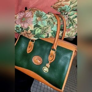 Vintage Dooney & Bourke Forest Green Tan Pebble Leather Satchel Purse